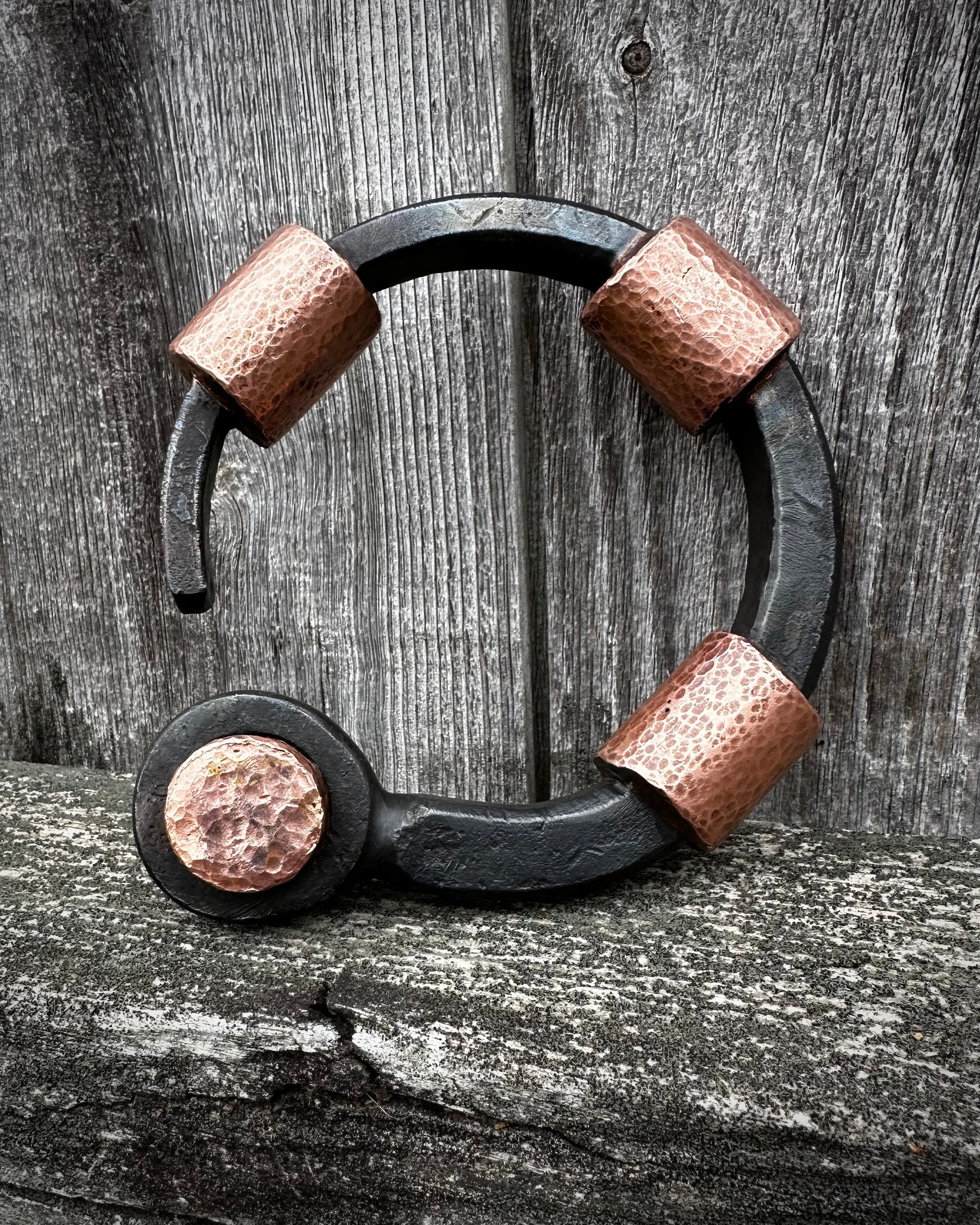 Forged steel, cast & hammered copper, with waxed hot finish