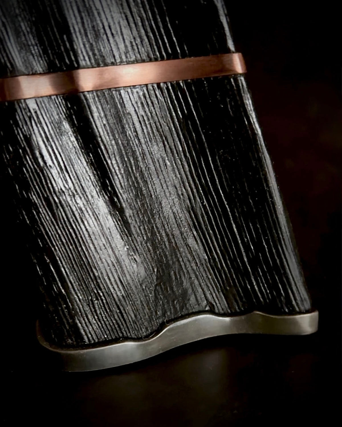 Forged steel, copper & burnt oak - varnished finish