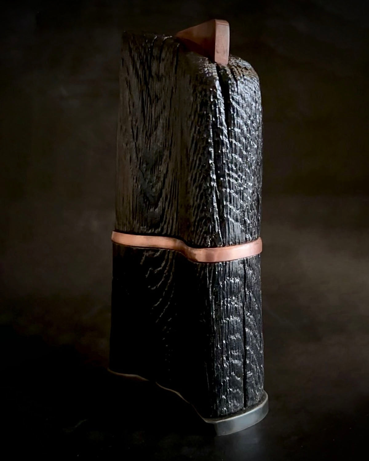 Forged steel, copper & burnt oak - varnished finish