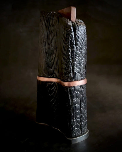 Forged steel, copper & burnt oak - varnished finish