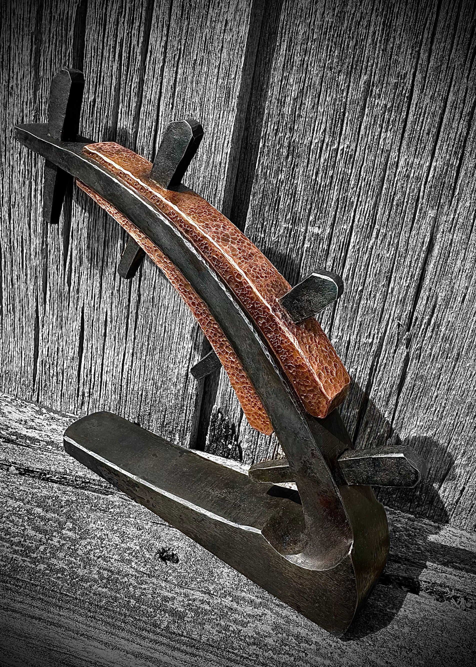 Inflection Sculpture Forged steel, copper - hot wax finish